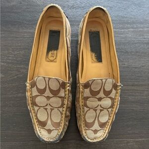Y2K COACH Sheela Canvas Flat Loafers with Signature Monogram Gold Trim Size 7.5
